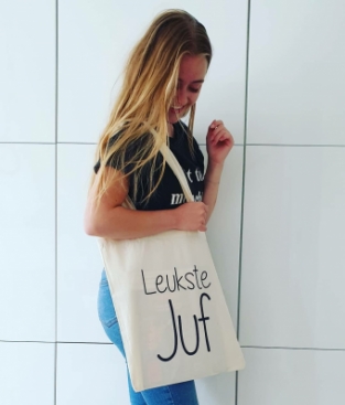 Katoenen tas ecru leukste Juf